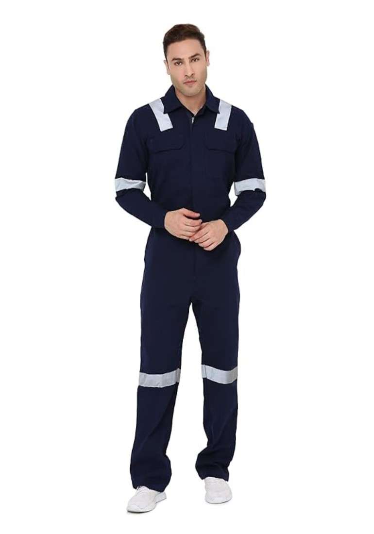 COTTON INDUSTRIAL WORK WEAR COVERALL BOILER SUIT OF 240 GSM WITH REFLECTIVE TAPE
