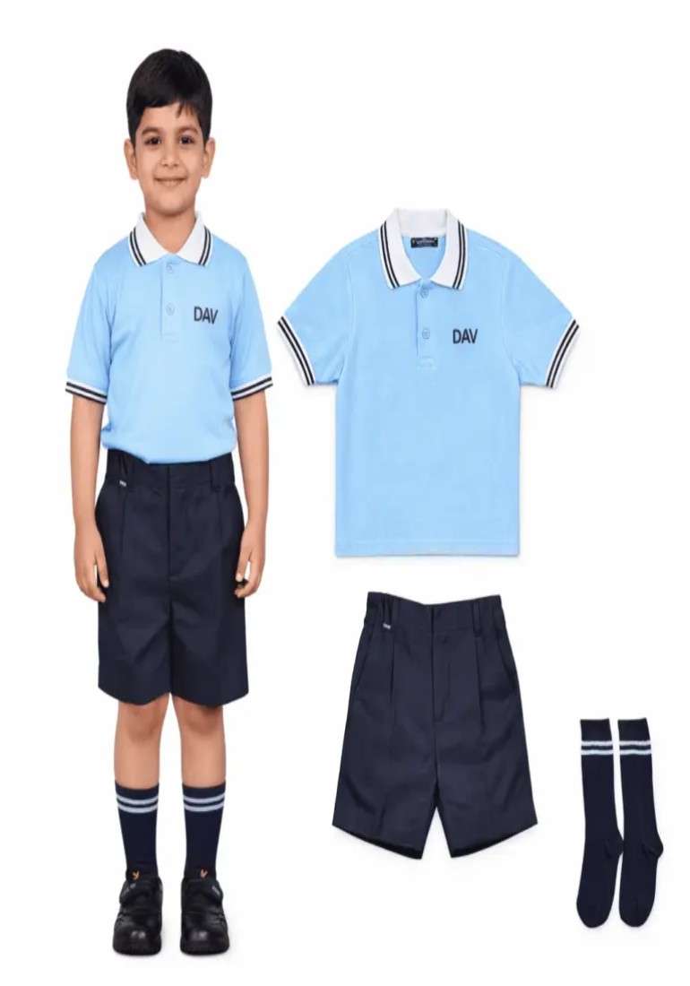 DAV NURSERY SUMMER UNIFORM SET — SKY BLUE POLO & NAVY SHORTS