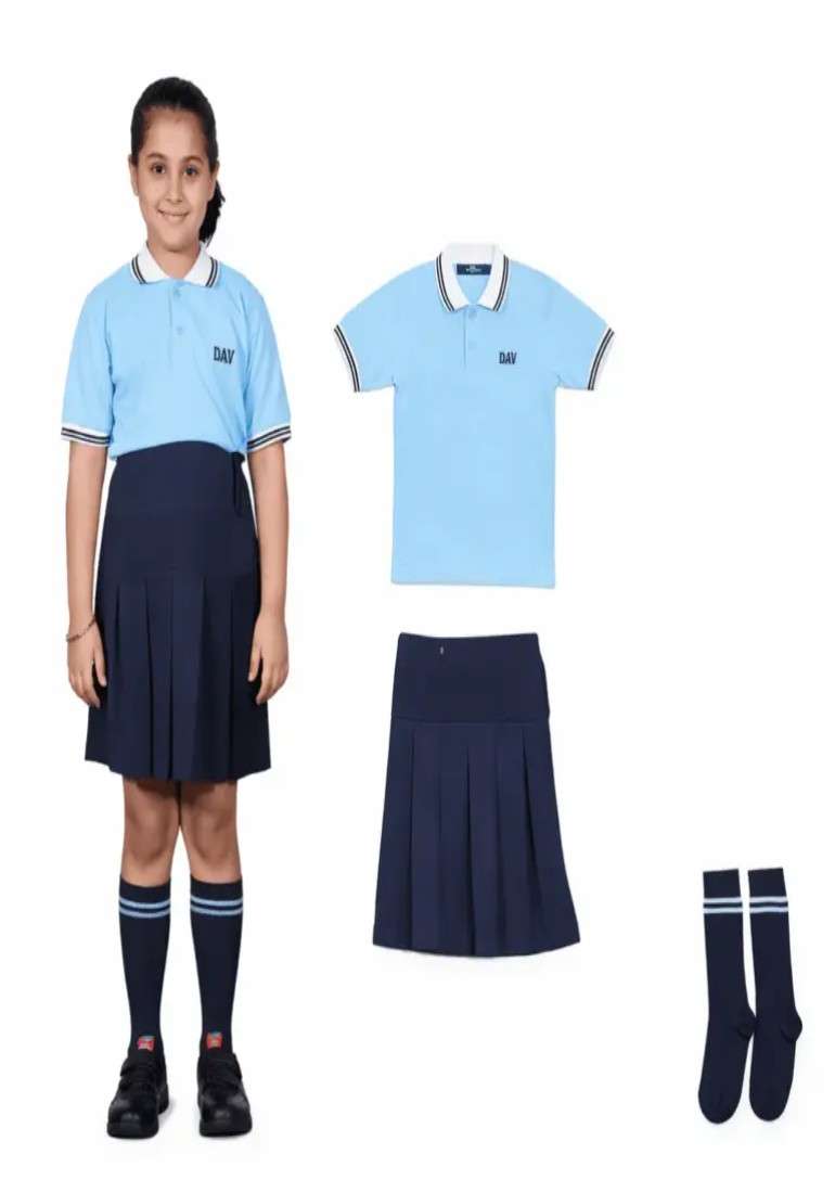  DAV NURSERY GIRLS UNIFORM SET — SKY BLUE POLO & NAVY SKIRT