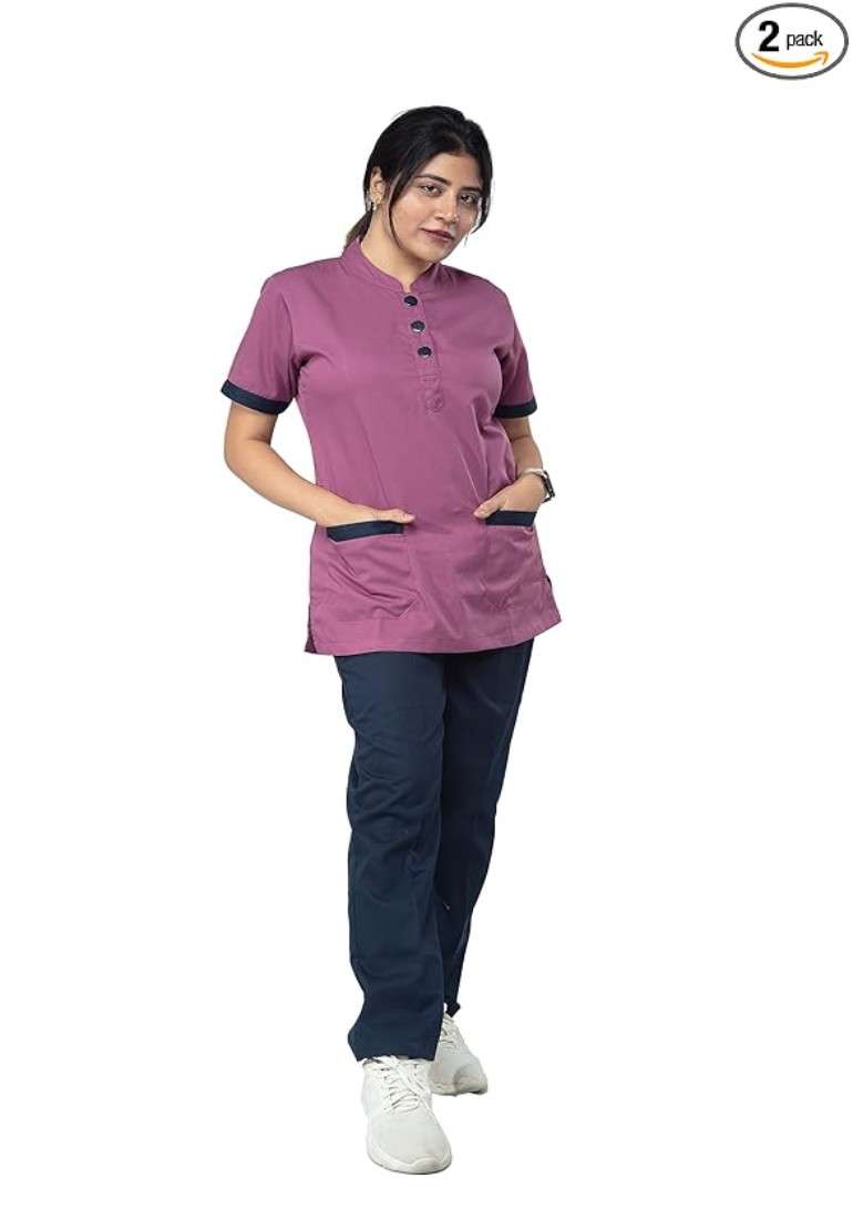 UNIFORM CRAFT WOMENS POLYESTER AND COTTON TWILL SUPPORT STAFF UNIFORM, PURPLE AND NAVY BLUE