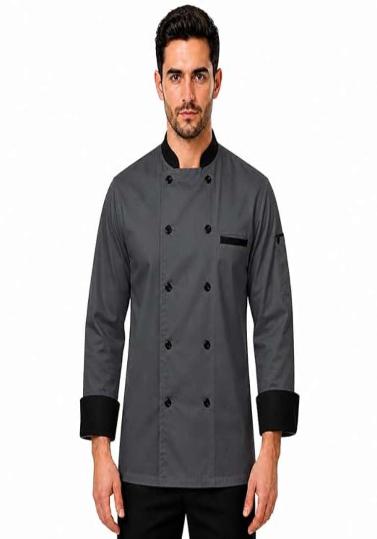 KODENIPR CLUB MENS AND WOMENS GREY CHEF COAT BLACK CONTRAST